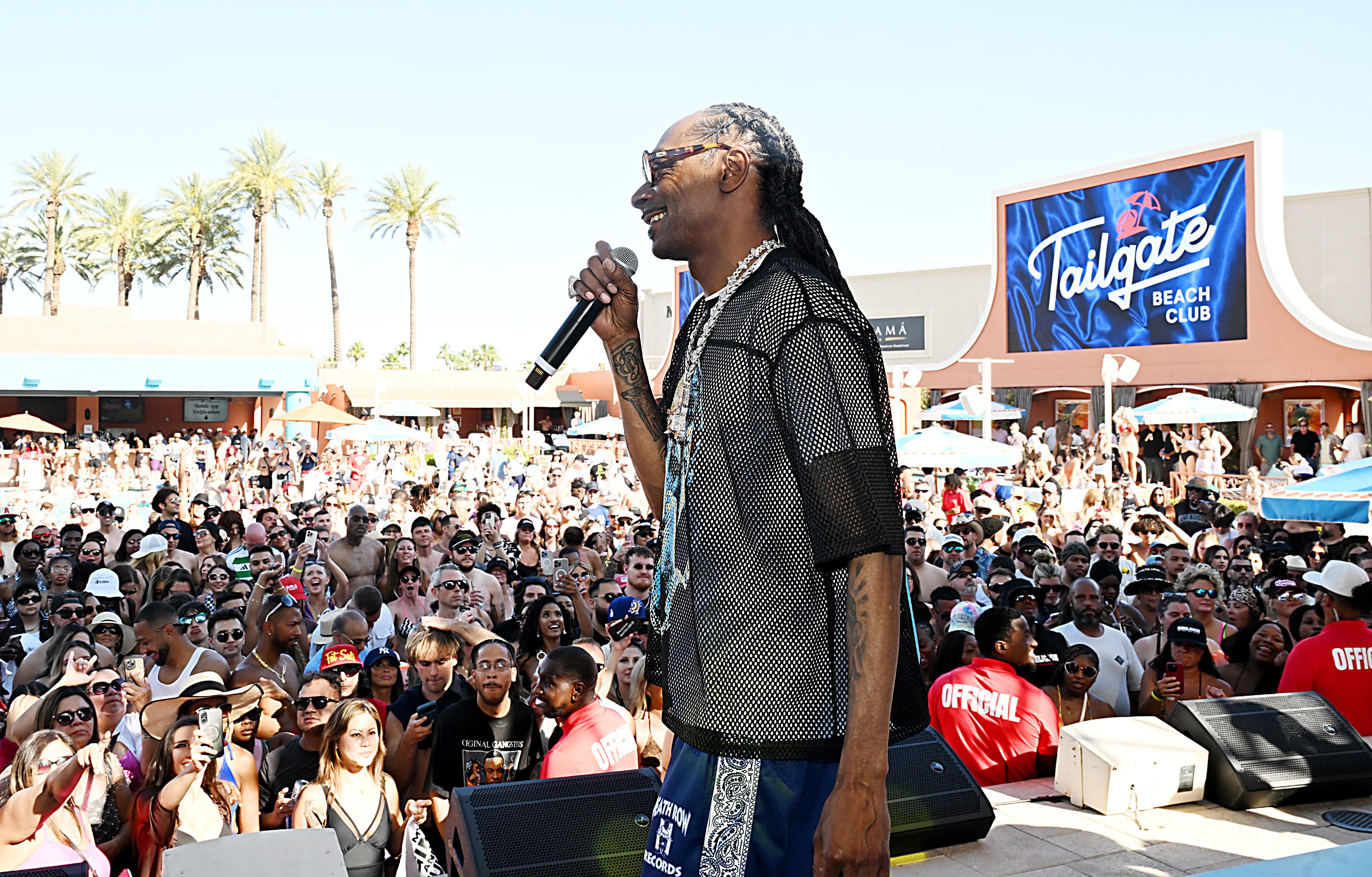 Snoop Dogg performs live during the grand opening celebration of Tailgate Beach Club at Mandalay Bay in Las Vegas.