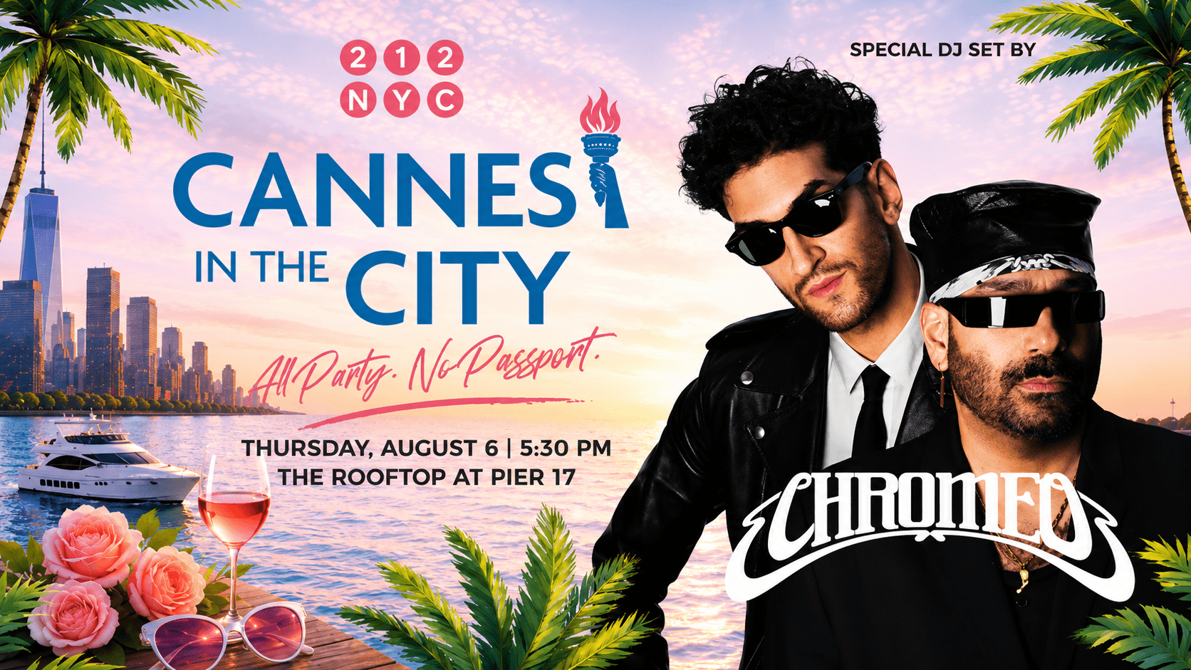 Chromeo featured on the Cannes in the City promotional artwork for the 212NYC Summer Party at Pier 17