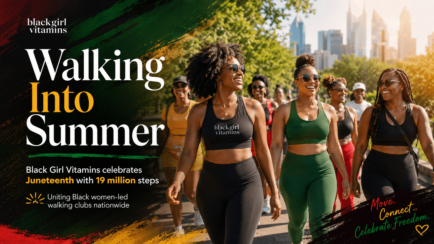 Black Girl Vitamins Walking into Summer Juneteenth event schedule featuring Black women-led walking clubs