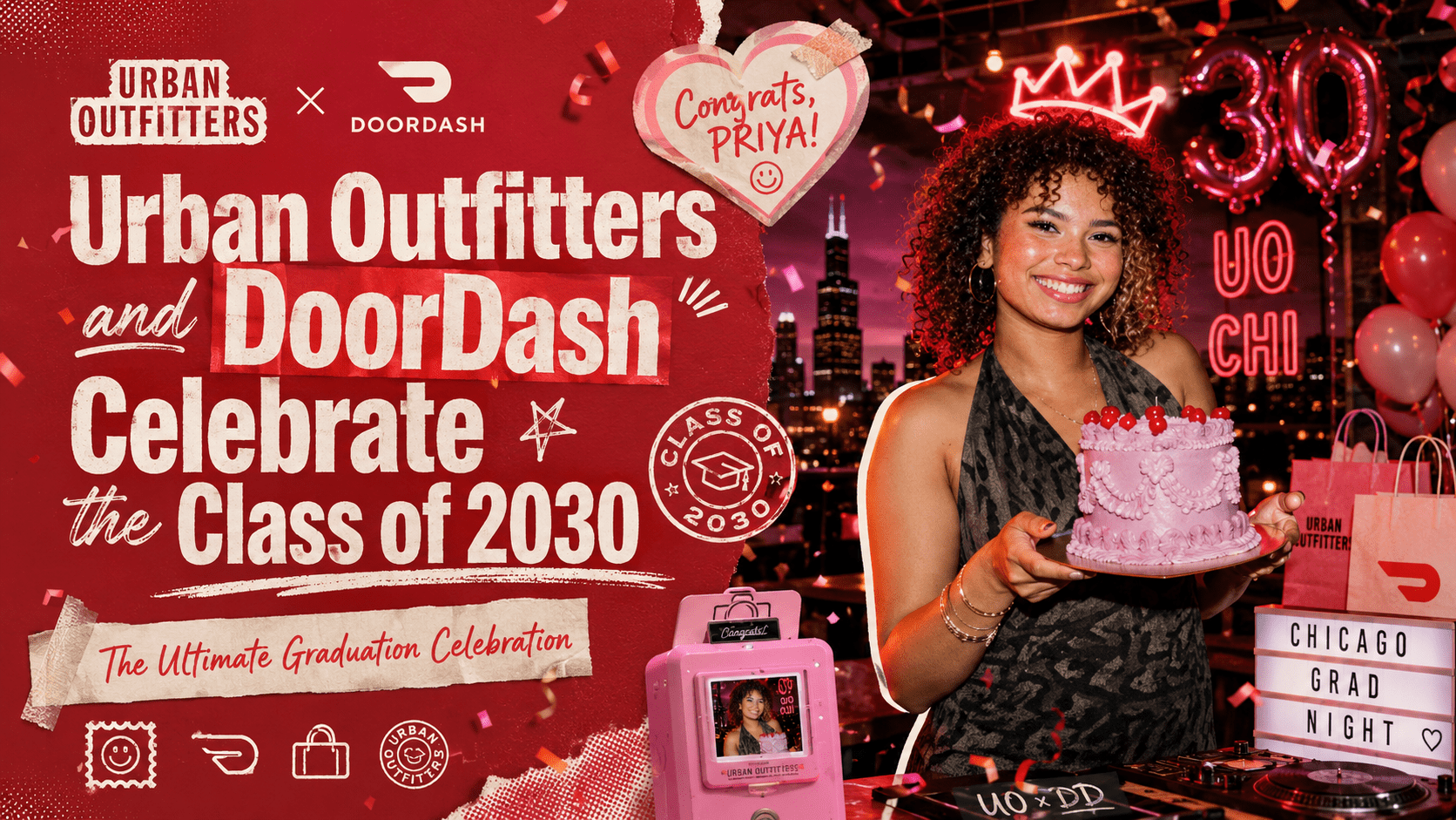 Priya Johnson celebrates graduation with friends at the Urban Outfitters and DoorDash Class of 2030 event in Chicago