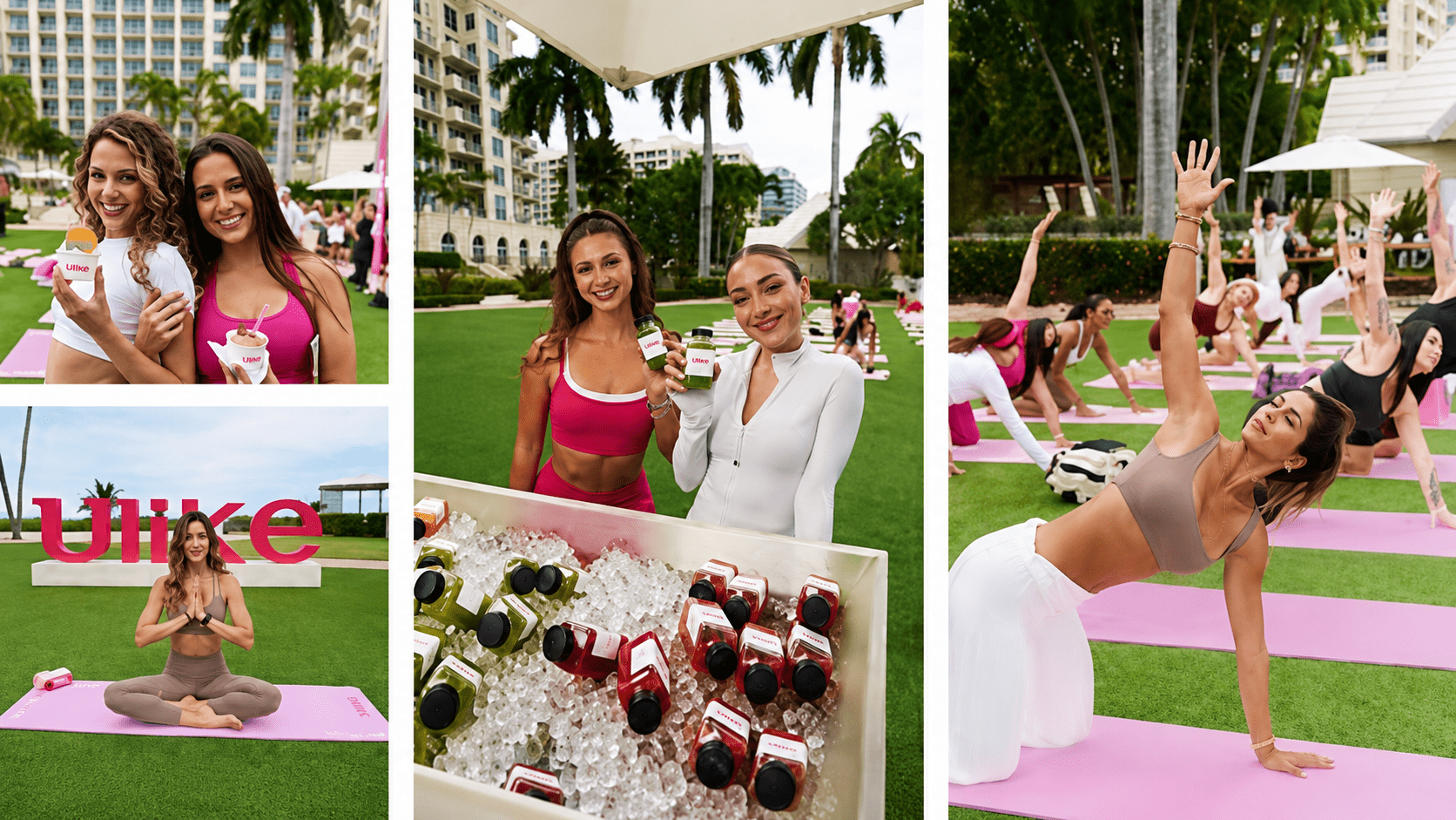 Ulike Glow State of Mind Miami wellness event with creators, product displays, and beachside yoga