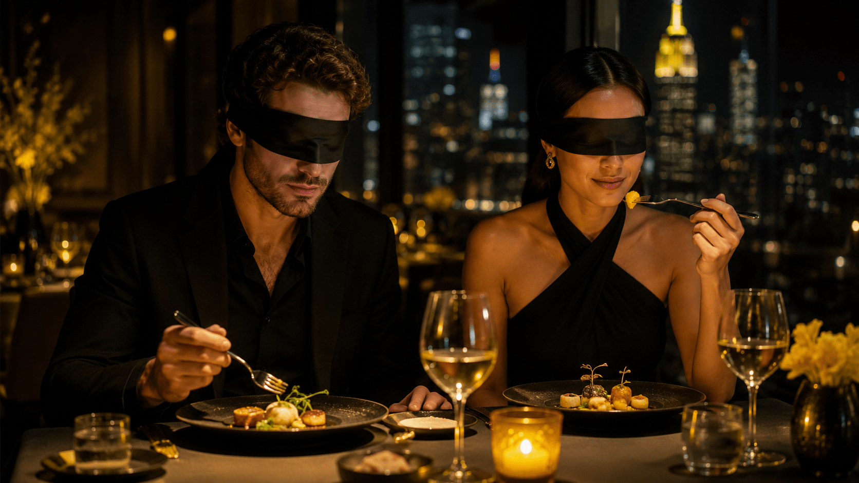 Dining in the Dark New York blindfolded dinner experience with gourmet dishes in an elegant NYC restaurant