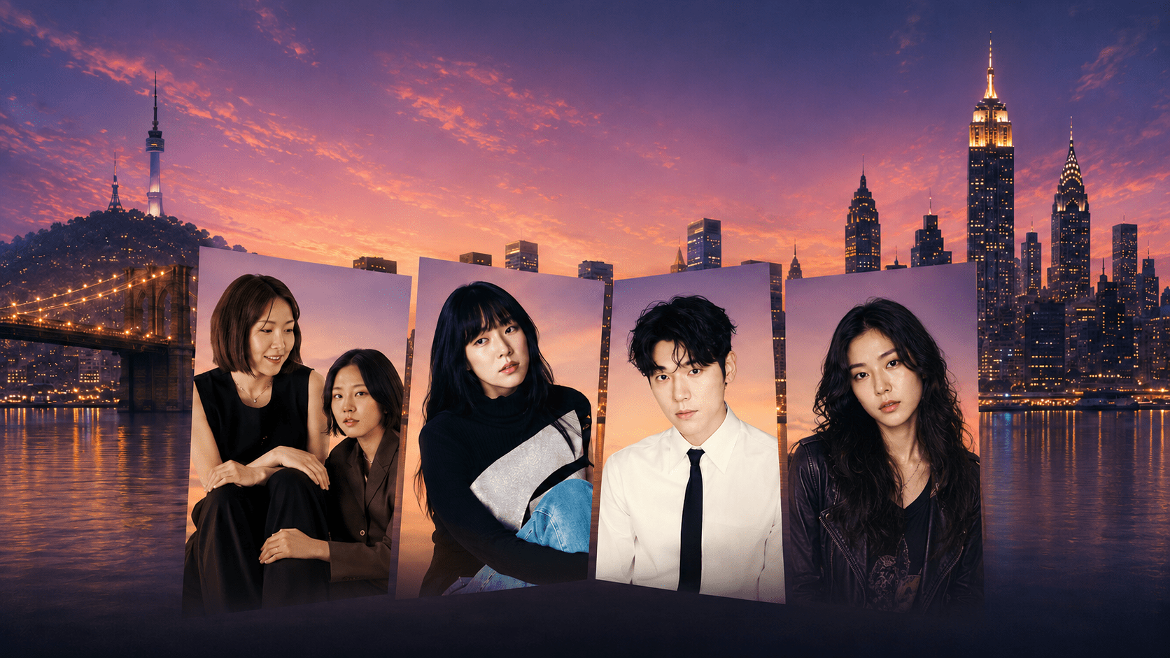 K-Music Night 2026 flyer featuring John Park, OKDAL, Yozoh, and Jeena with the New York City skyline